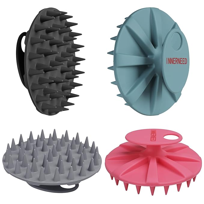 INNERNEED Scalp Massager Shampoo Brush, Wet & Dry Manual Scalp Care Head Scrubber Hair Washing, Soft Silicone Bristles, for Hair Growth, Dandruff Removal (Pack of 4)-GlimoraGlow