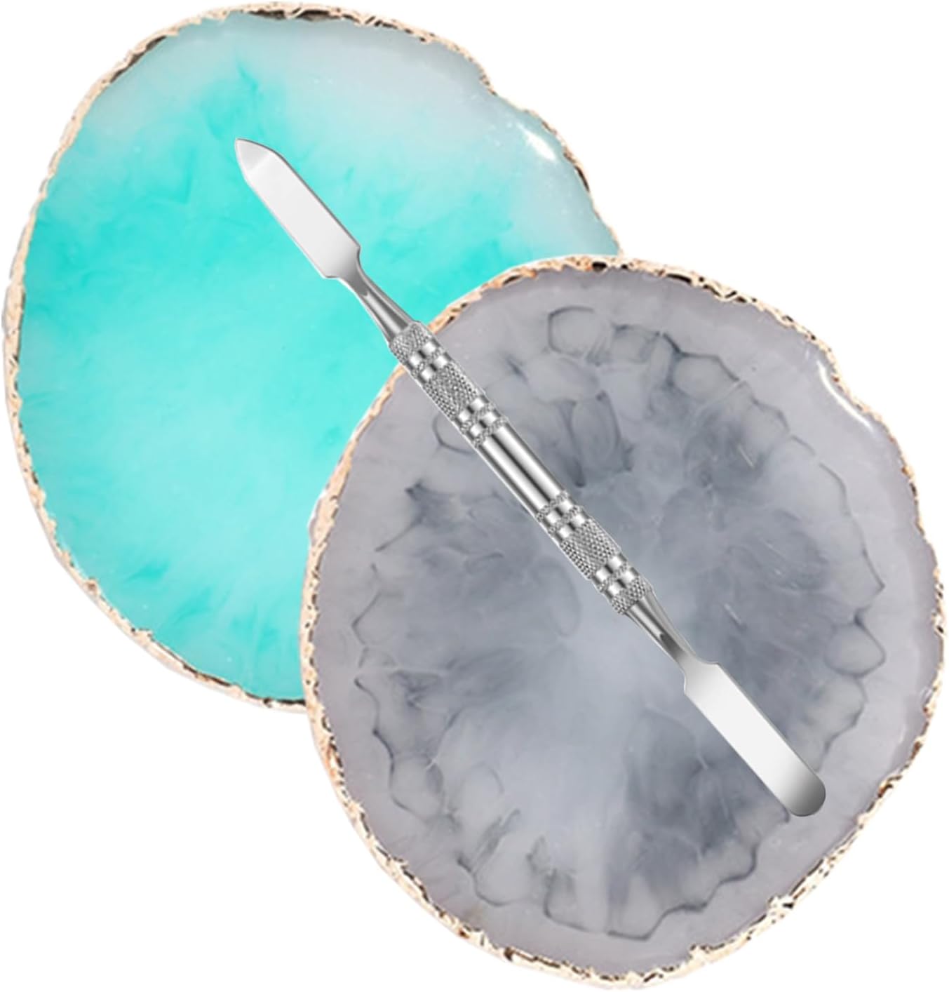 2 Pcs Resin Nail Palette Nail Polish Palette Nail Art Palette with Stainless Stirring Rod (Gray and Green)-GlimoraGlow