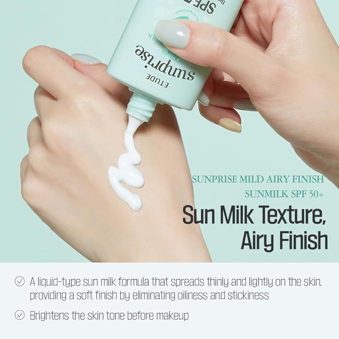 ETUDE Sunprise Mild Airy Finish Sun Milk Duo Set (55ml*2) SPF50+ / PA++++ | Sebum-free, Non-Sticky, Long Lasting Protection, 100% Mineral Based Korean Sunscreen, Korean Skin Care, Pefect for Gift-GlimoraGlow