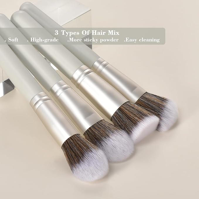 10 Piece Makeup Brushes - Grayish Green Wooden Handle with Soft Synthetic Bristles,for Face & Eye Makeup|Professional Makeup Brushes set for Women & Girls|-GlimoraGlow