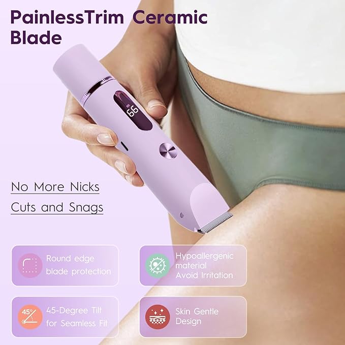 2025 Upgraded Dermave Bikini Shaver - 2 in 1 Bikini Trimmer for Women with LCD Display, Dual Head Cordless Electric Shaver, IPX7 Waterproof Wet/Dry Body Hair Trimmer for Face,Purple-GlimoraGlow