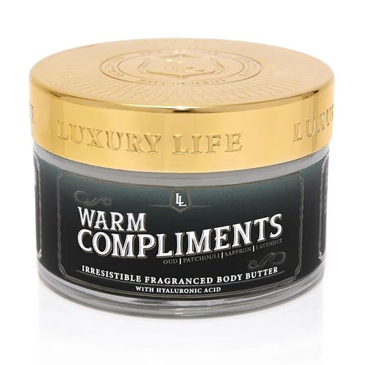 LUXURY LIFE Bed Butter - Scented, Luxurious Body Butter With All-Natural Hyaluronic Acid For Soft, Glowing, Hydrated Skin - For Men & Women - For All Skin Types - Warm Compliments Scent, 5 oz-GlimoraGlow