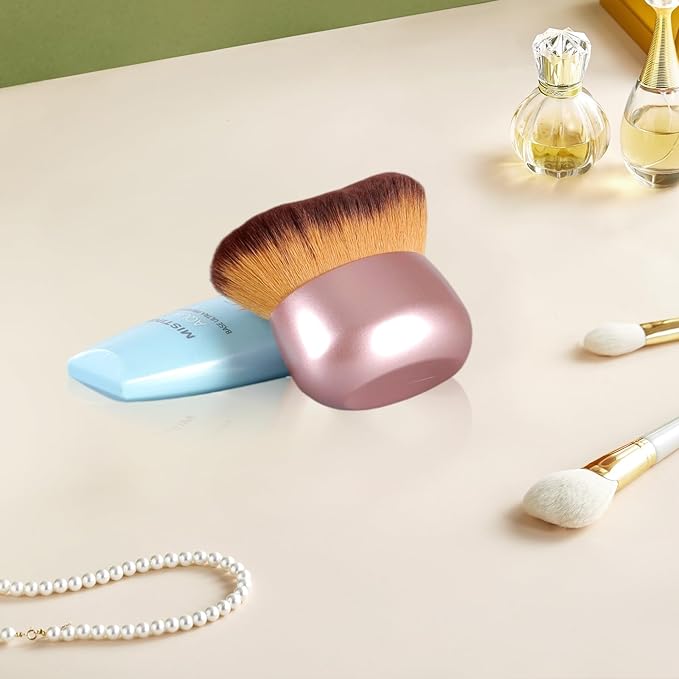 Extra-Large 75mm Body Makeup Brush Vegan Synthetic Bristles for Streak-Free Self Tanner, Bronzer & Foundation, Wet/Dry Use, Oval Face & Back Application–Pink Rose Gold-GlimoraGlow