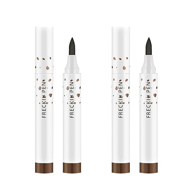 2 Pcs Freckle Pen Set, Natural Lifelike Fake Freckles Makeup Pen Magic Brown Color Freckles Makeup Tool Long-Lasting Waterproof Dot Spot Pen for Effortless Sunkissed Makeup (Dark Brown)-GlimoraGlow