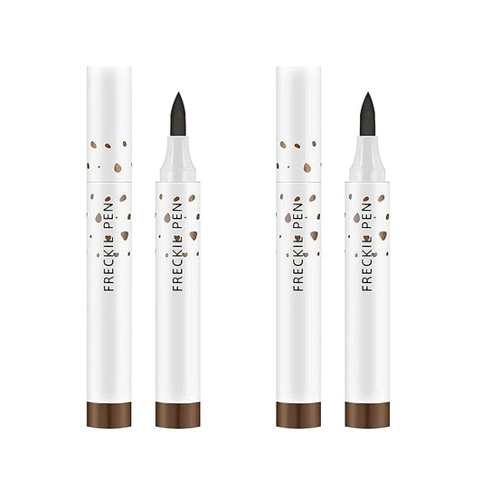 2 Pcs Freckle Pen Set, Natural Lifelike Fake Freckles Makeup Pen Magic Brown Color Freckles Makeup Tool Long-Lasting Waterproof Dot Spot Pen for Effortless Sunkissed Makeup (Dark Brown)-GlimoraGlow