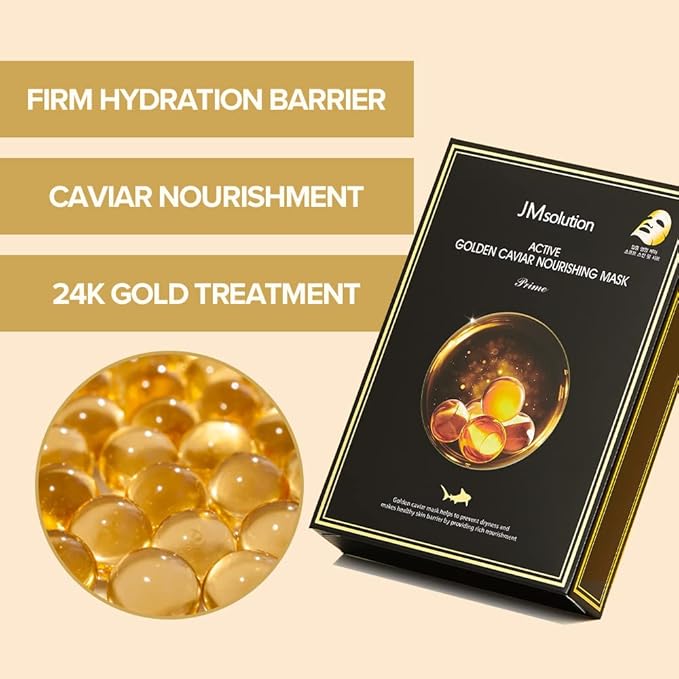 JMsolution Active Golden Caviar Nourishing Mask - Korean Skincare Facial Mask-Cavior extracted - collagen essense- 10 sheets for all skin type-GlimoraGlow
