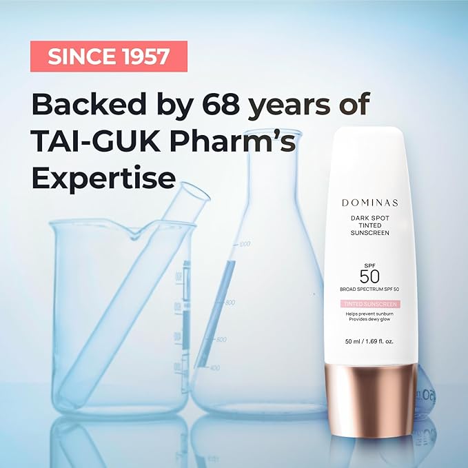 SPF 50 DOMINAS Tinted Sunscreen Moisturizer (1.7fl oz) - Tone Correction, Korean Skin Care, Broad-Spectrum UV Defense Sunblock, Water-in-Oil Formula for Lightweight, Panthenol, Sun Cream-GlimoraGlow