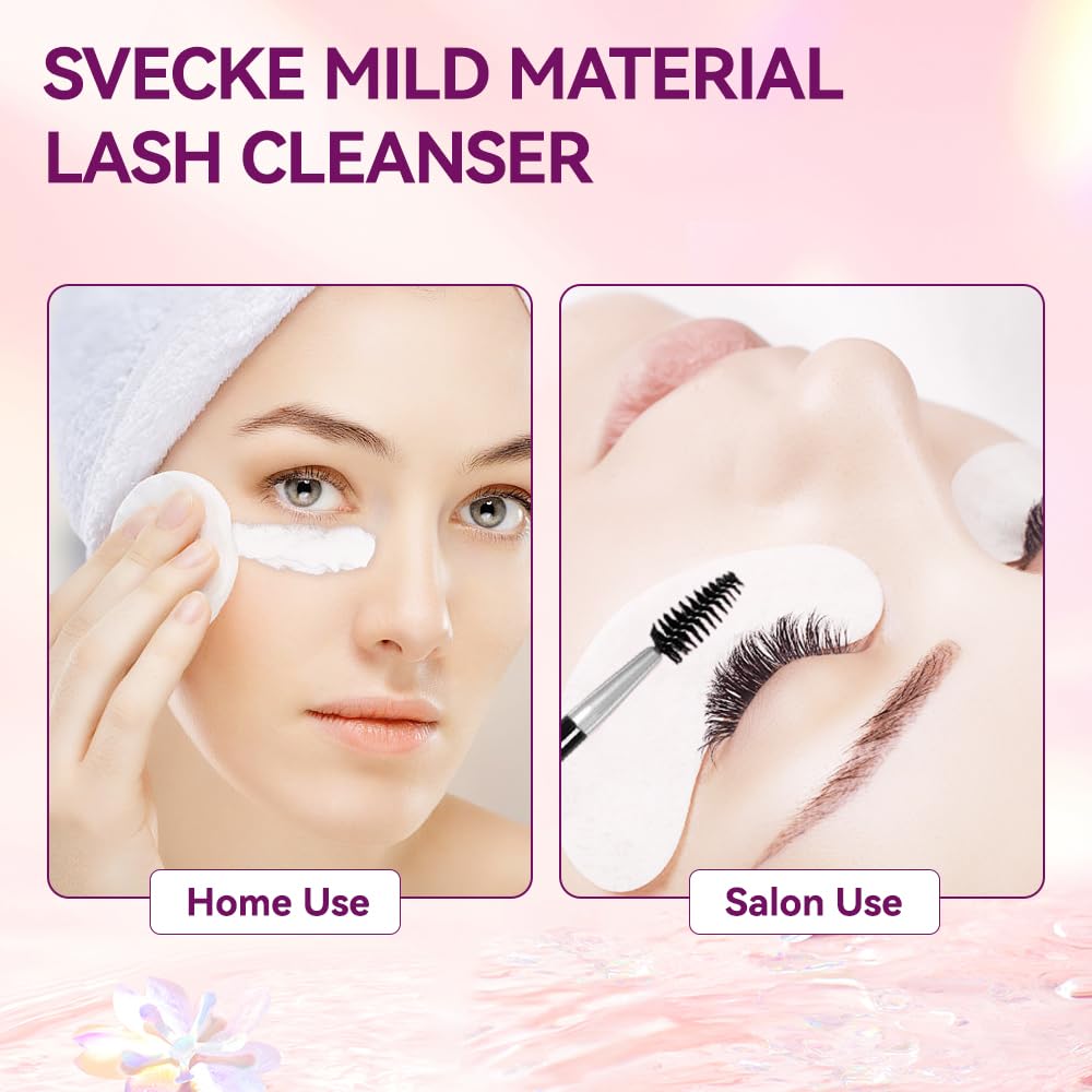 Lash Shampoo Kit, 2 fl.oz / 60ml Eyelash Cleanser, Eyelash Shampoo for Lash Extensions, Lash Cleaning Kit with Lash Fan Dryer, Eyelash Remover for Salon and Home Use-GlimoraGlow