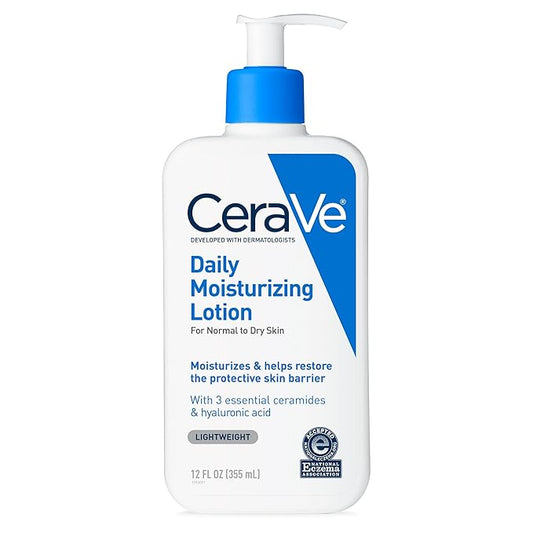 CeraVe Daily Moisturizing Lotion for Dry Skin, Body Lotion & Face Moisturizer with Hyaluronic Acid and Ceramides, Daily Moisturizer, Fragrance Free, Oil-Free, 12 Ounce-GlimoraGlow