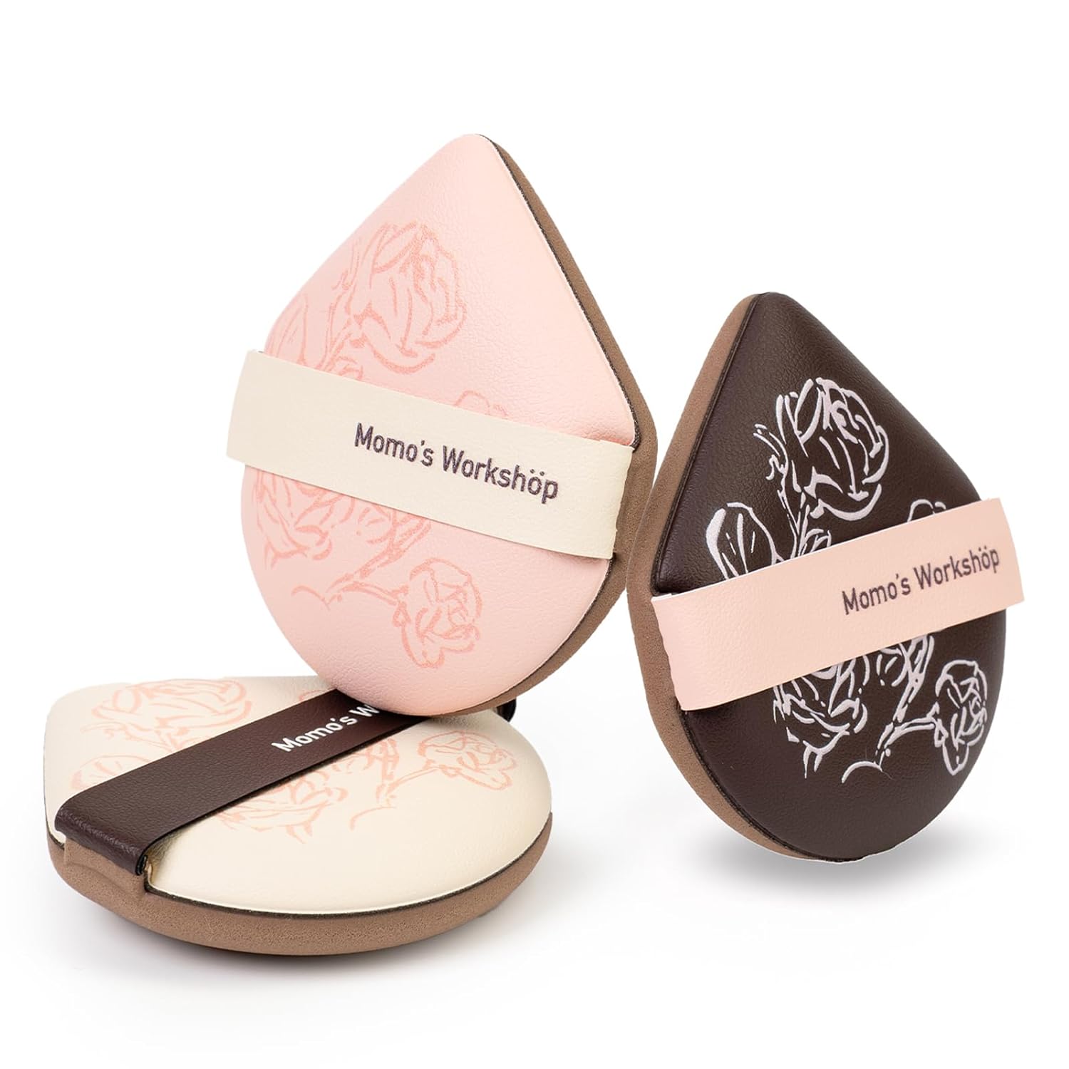 Makeup Sponge Set, Hydropolyurethane Sponges, Dry/Wet Use with Lychee-Pattern PU Leather, Expands 1.3x, for Full/Sheer Coverage Finish,3pcs Beauty Puffs &Storage Case-GlimoraGlow