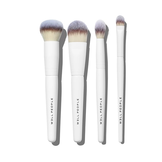 Well People Bio Complexion Brush Set, 4-Piece Face Brush Set For All Complexion Products, For Liquids, Powders & Creams, Cruelty-free Bristles-GlimoraGlow