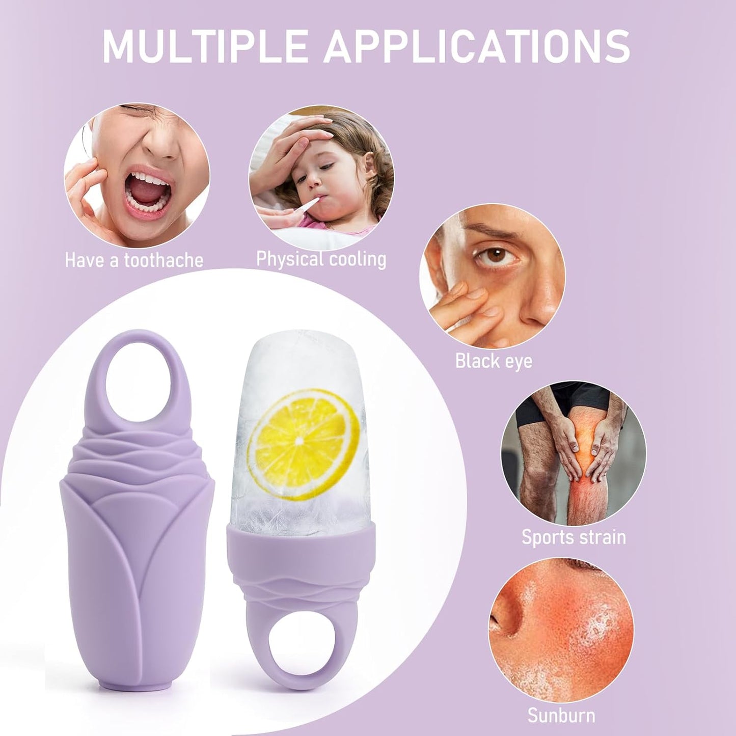 3 Pcs Facial Ice Roller Silicone Mold Reusable for Face Women and Eye Neck Cold Skin Care Tools Freezer De Puff Eye Bags Reduce Migraine Pain Purple-GlimoraGlow