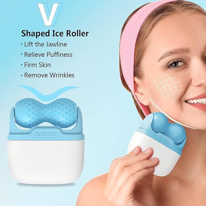 OPENDGO Ice Roller for Face Eyes Body,Cold Facial Ice Roller Massager for Eye Puffiness, Migraine, Pain Relief, Minor Injury, Facial Skin Care Products,2 in 1 Ice Face Roller Cold Therapy Tools-GlimoraGlow