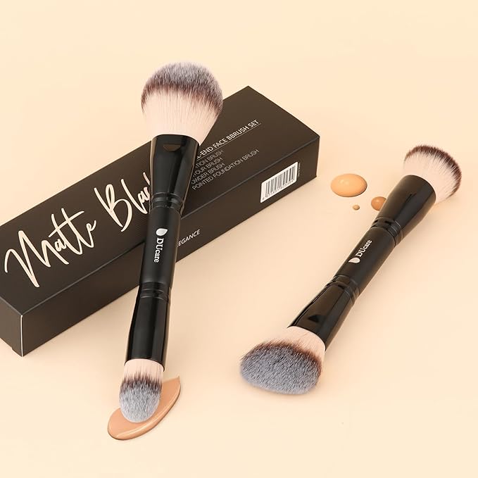 DUcare Makeup Brushes Duo End Foundation Contour Powder and Buffer Brush Bronzer Double Makeup Brush Set 2Pcs black-GlimoraGlow