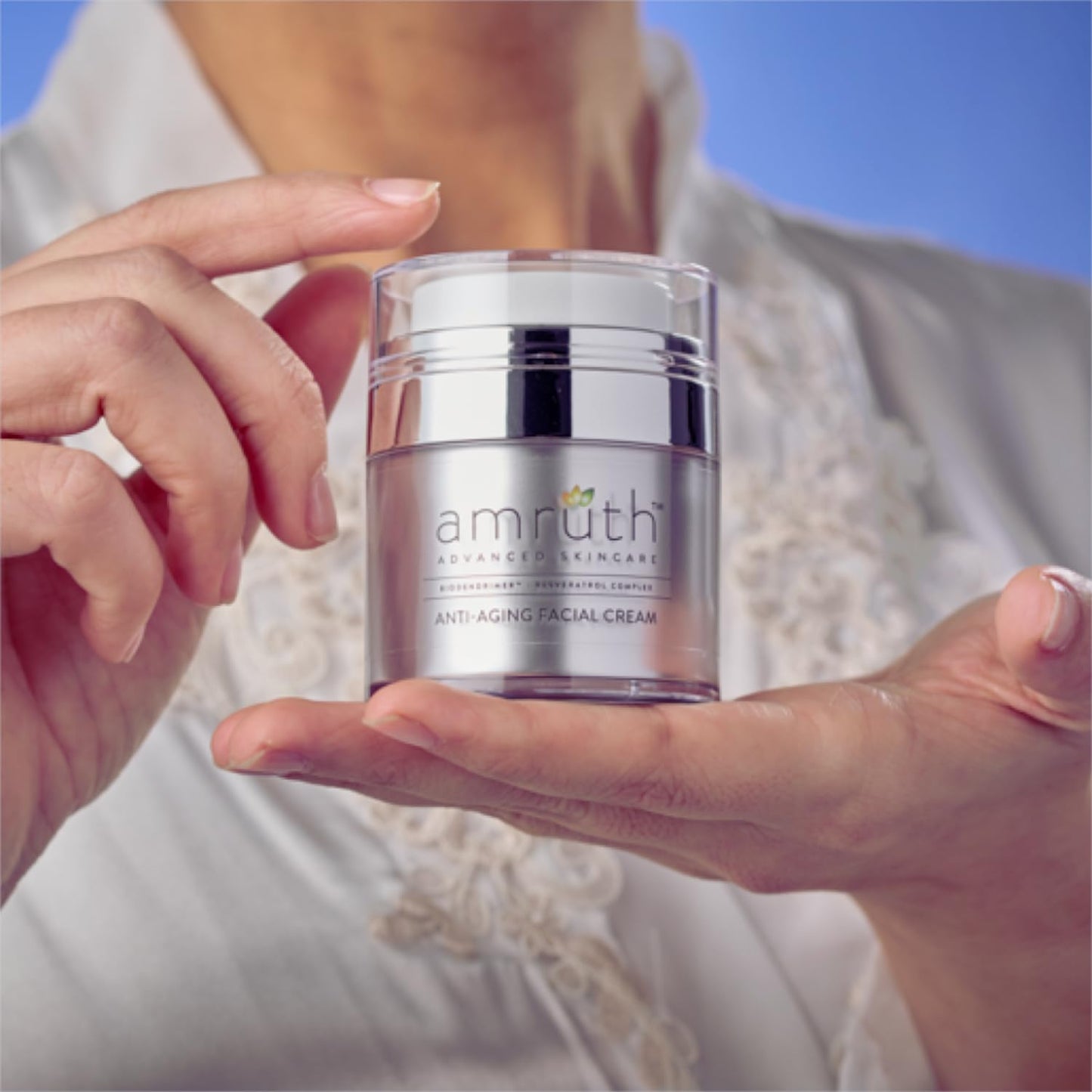 Amruth Resveratrol Daily Anti-Aging Facial Cream, 1oz Jar with Pump, Lightweight, Firms and Nourishes Skin, Smooths Appearance of Fine Lines and Wrinkles-GlimoraGlow