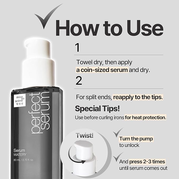 Mise En Scene Perfect Watery Serum for Hair Moisturizing - Korean Hair Argan Oils, Hair Essence for Hydrating with Citrus Scent, Derma Test Completed, 2.70 fl. Oz-GlimoraGlow