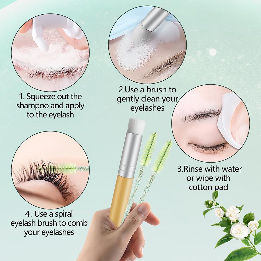 Lash Shampoo Kit Eyelash Extension Cleanser, Eyelash Shampoo for Lash Extensions, Lash Cleaner Eyelid Foam Cleaning Kit for Salon Home Use (Tea Tree)-GlimoraGlow