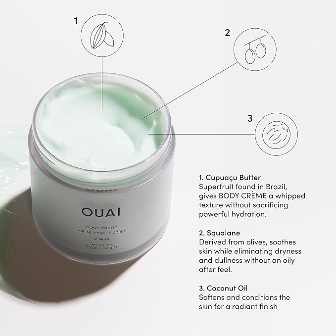OUAI Body Cream, Shibuya - Hydrating Whipped Body Cream with Cupuaçu Butter, Coconut Oil and Squalane - Softens Skin and Delivers Healthy-Looking Glow - Sulfate Free Skin Care (7.5 Oz)-GlimoraGlow