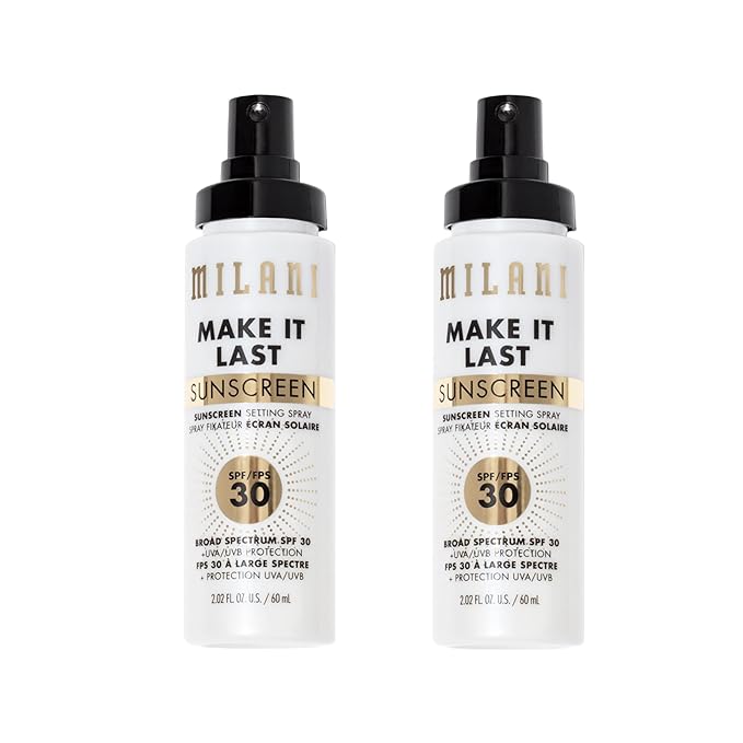 Milani Make It Last Sunscreen - Sunscreen Setting Spray with SPF 30 - Makeup Primer and Setting Spray with SPF30 Sunscreen, Long Lasting Makeup Finishing Spray - 2 Pack-GlimoraGlow