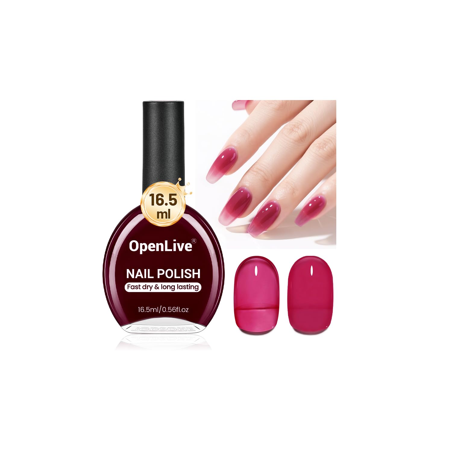 16.5ml Jelly Rose Red Nail Polish Large Volume Quick Dry Nail Polish, Long Lasting Shine, Fingernail Toenail Nail Art DIY Home Travel Nail Art Gift-GlimoraGlow