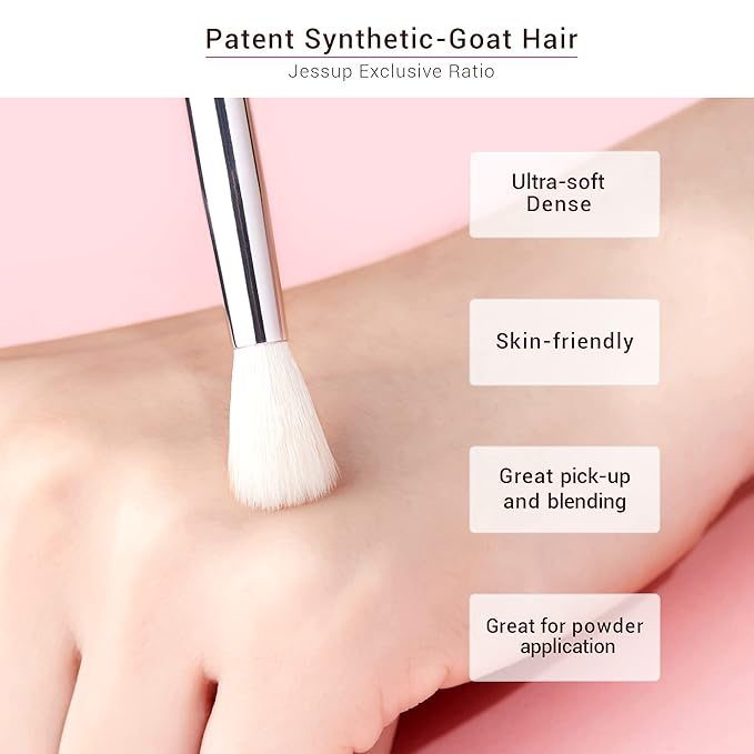 Jessup Small Eye Makeup Brush Set Professional 15pcs White/Silver Premium Natural-synthetic Eye Shadow Blending Concealer Eye & Brow Liner Brushes, T237-GlimoraGlow