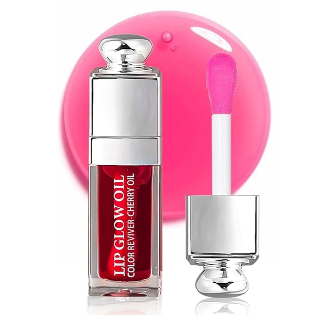 Hydrating Lip Glow Oil, Moisturizing Plumper Lip Gloss, Transparent Plumping Balm, Tinted Balm Care 0.2 OZ - 015 CHERRY-GlimoraGlow
