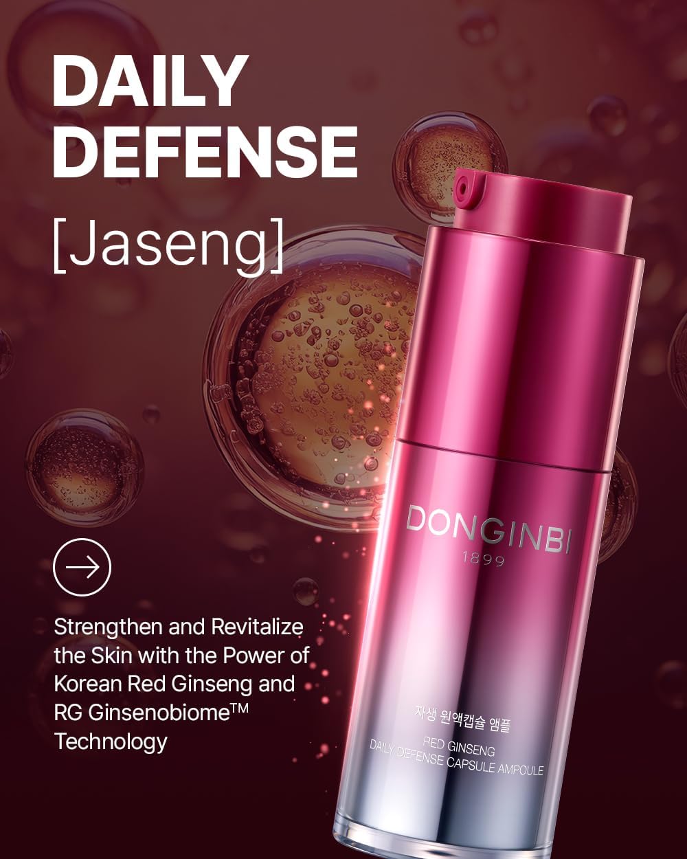 Donginbi Red Ginseng Daily Defense Capsule Ampoule - Glowing Serum, Firming & Skin Barrier Repair Face Mositruzier, Korean Red Ginseng, Skin Care Gifts for Women,1.01 floz / 30 ml-GlimoraGlow