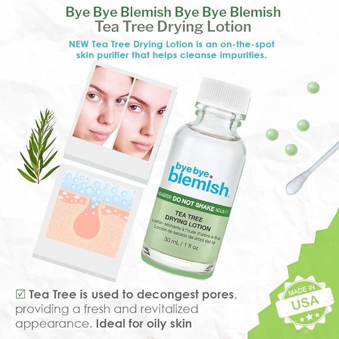 Bye Bye Blemish Tea Tree Drying Lotion, with Tea Tree Oil & Salicylic Acid, Fast-acting Formula, Dries Blemishes, Purifies Skin, 1 fl oz, 1-Pack-GlimoraGlow