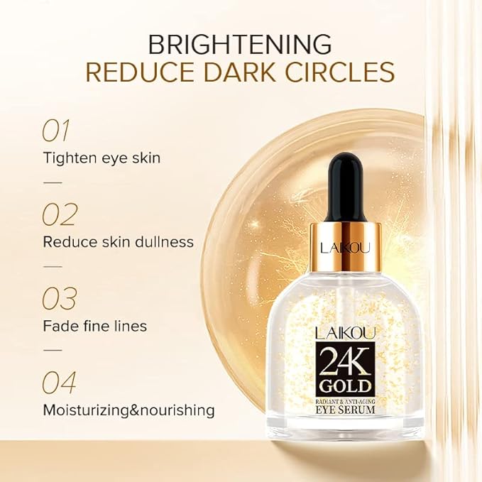 AKARY 24K Gold Eye Serum, Under-eye Firming Serum for Reduces Puffy Eyes, Dark Circles, Fine Lines, Under Eye Bags, Tightening, Hydrating Face Serum, Treatment for Skin Care with Nicotinamide and Vitamin E-GlimoraGlow