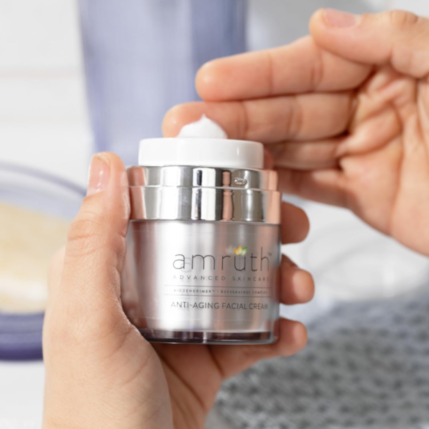 Amruth Resveratrol Daily Anti-Aging Facial Cream, 1oz Jar with Pump, Lightweight, Firms and Nourishes Skin, Smooths Appearance of Fine Lines and Wrinkles-GlimoraGlow