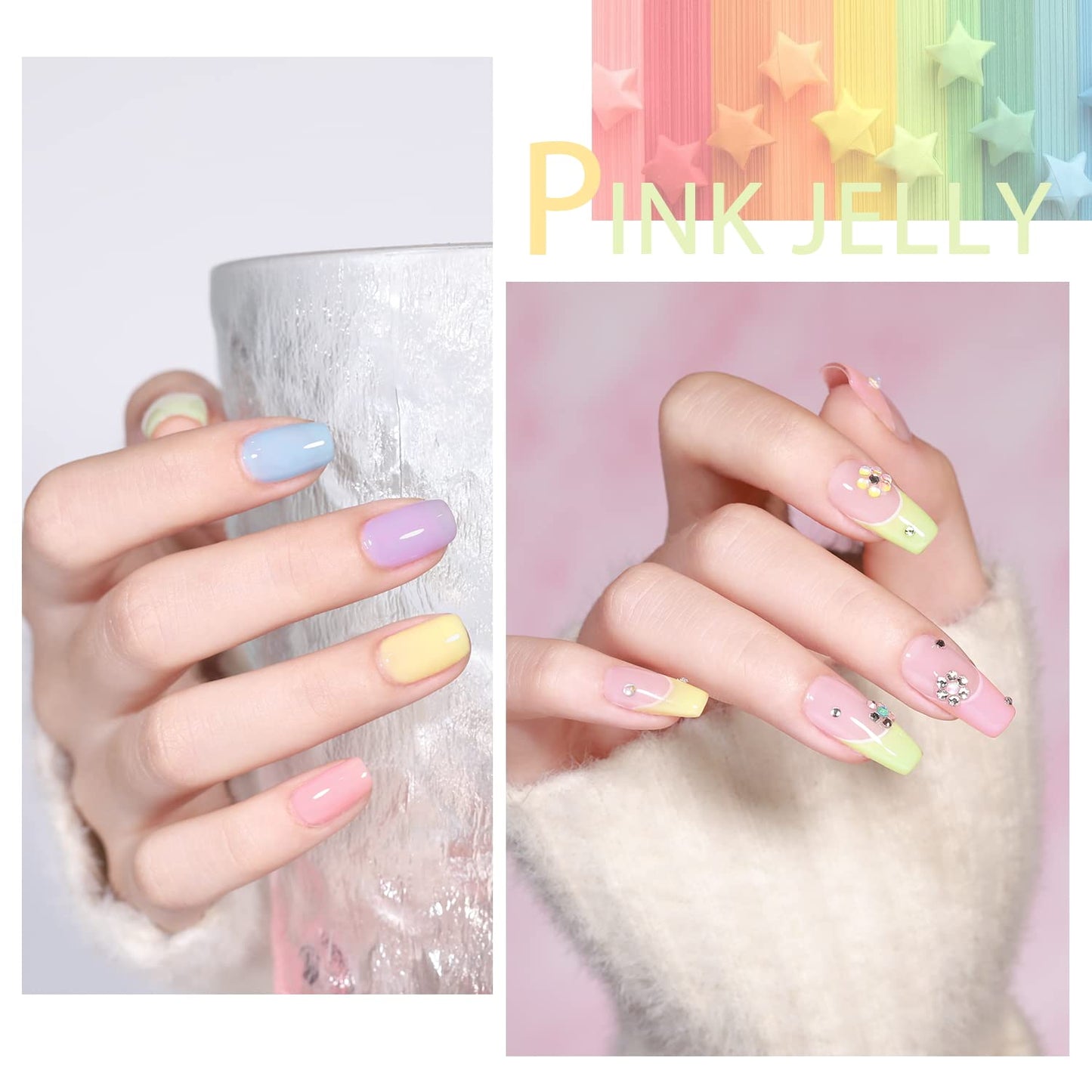 Jelly-Pastel Gel Nail Polish Set - 10 Pcs Pink Nude Gel Polish Set with Summer Yellow Blue Colors - DIY Soak Off Nail Lamp - Easter Decoration Gifts for Women - Manicure Kit-GlimoraGlow