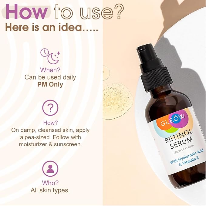 Retinol Serum for Face with Hyaluronic Acid, Retinol for Face Is Suitable for All Skin Types, Hydrating Serum Women and Men Plumps Youthful Appearance 2oz-GlimoraGlow