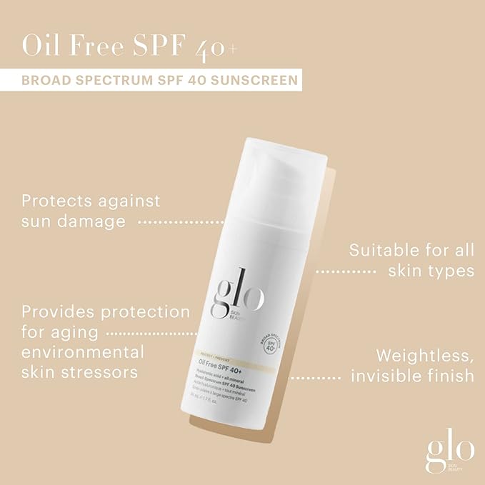 Glo Skin Beauty Oil Free SPF 40+ Hyaluronic Acid Infused All Mineral Sunscreen - Protect Against Sun Damage & Aging Environmental Skin Stressors - Weightless, Invisible Finish-GlimoraGlow