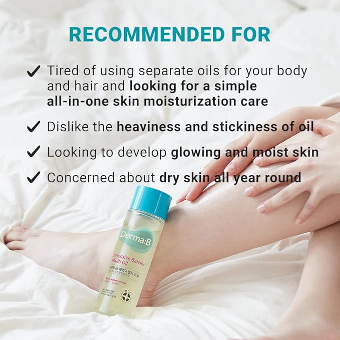Derma B | Intensive Barrier Multi Body Oil | Moisturizing Non-Sticky Multi-Use Oil After Shower | 10 Botanical Skin Oil for Sensitive Skin | Korean Body Oils for Women & Men | 4.56 fl oz (135ml)-GlimoraGlow