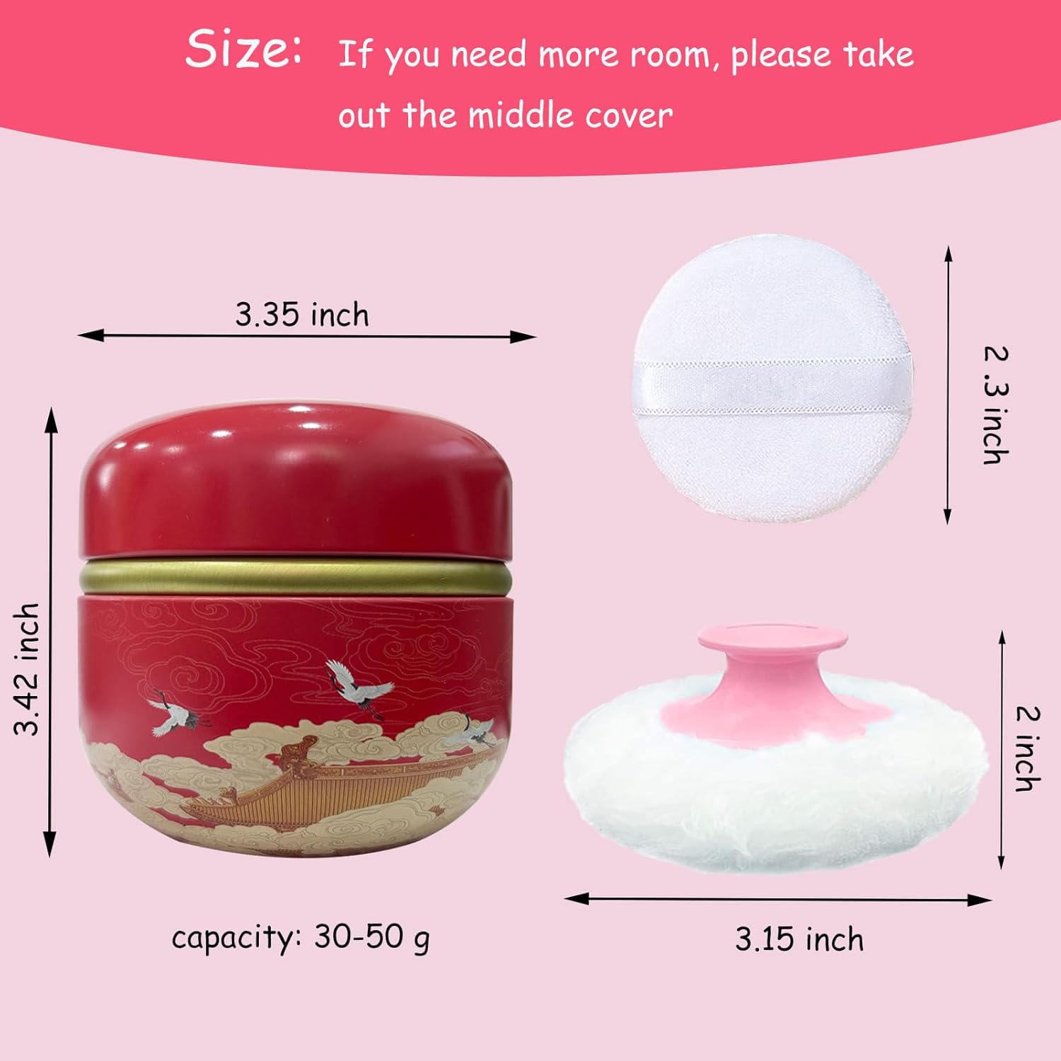Body Powder Puff and Container for Dusting Powder, Women Powder Puff and Powder Case for Bath and Travel (Crane Red)-GlimoraGlow