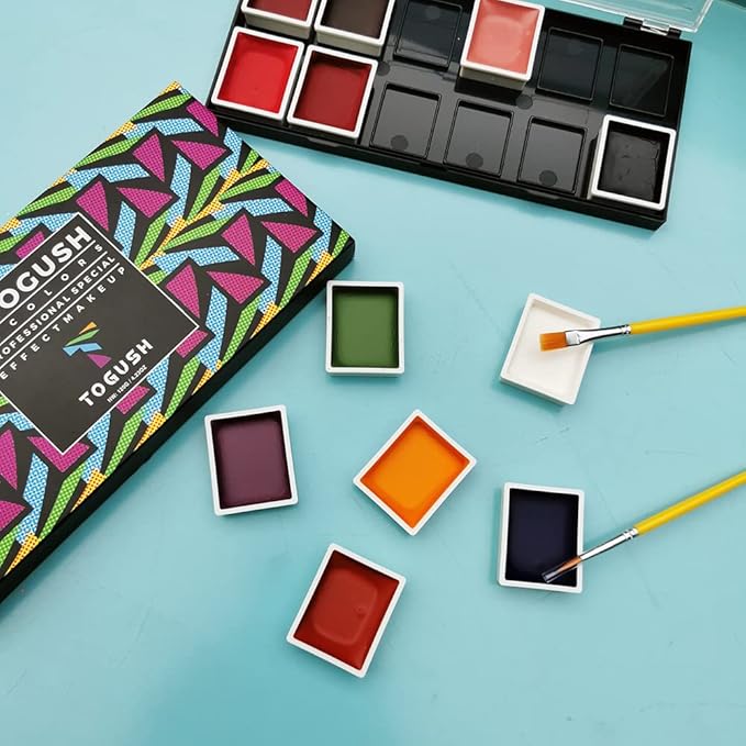 12 Colors Alcohol Activated Makeup Palette Set with Mimic Wound Sponge Makeup Egg for SFX Makeup Halloween Makeup-GlimoraGlow