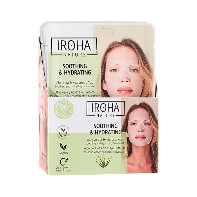 IROHA NATURE Comforting & Hydrating Tissue Face Mask with Aloe Vera | 15 Pieces | Aftersun Effect | 96% Natural Ingredients-GlimoraGlow