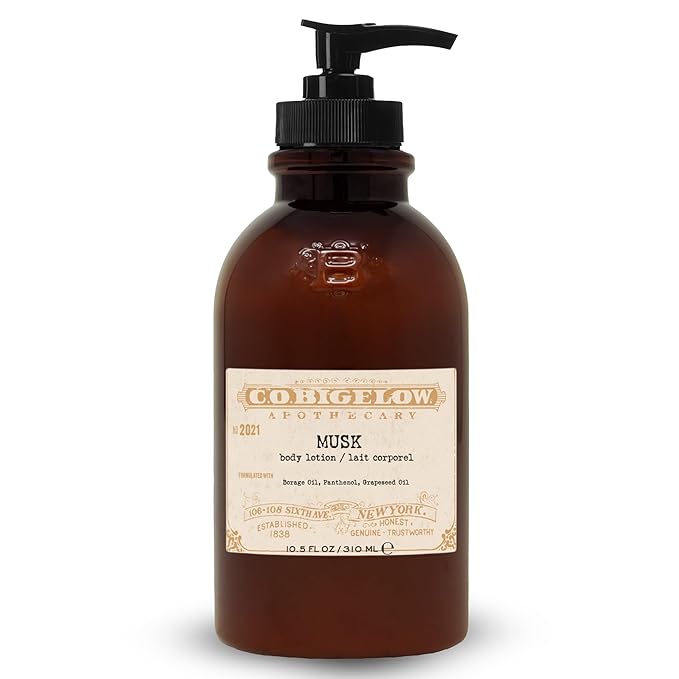 C.O. Bigelow Musk Body Lotion, Iconic Collection Moisturizing Body Lotion with Shea Butter, Borage Oil & Grapeseed Oil, 10.5 Fl Oz-GlimoraGlow