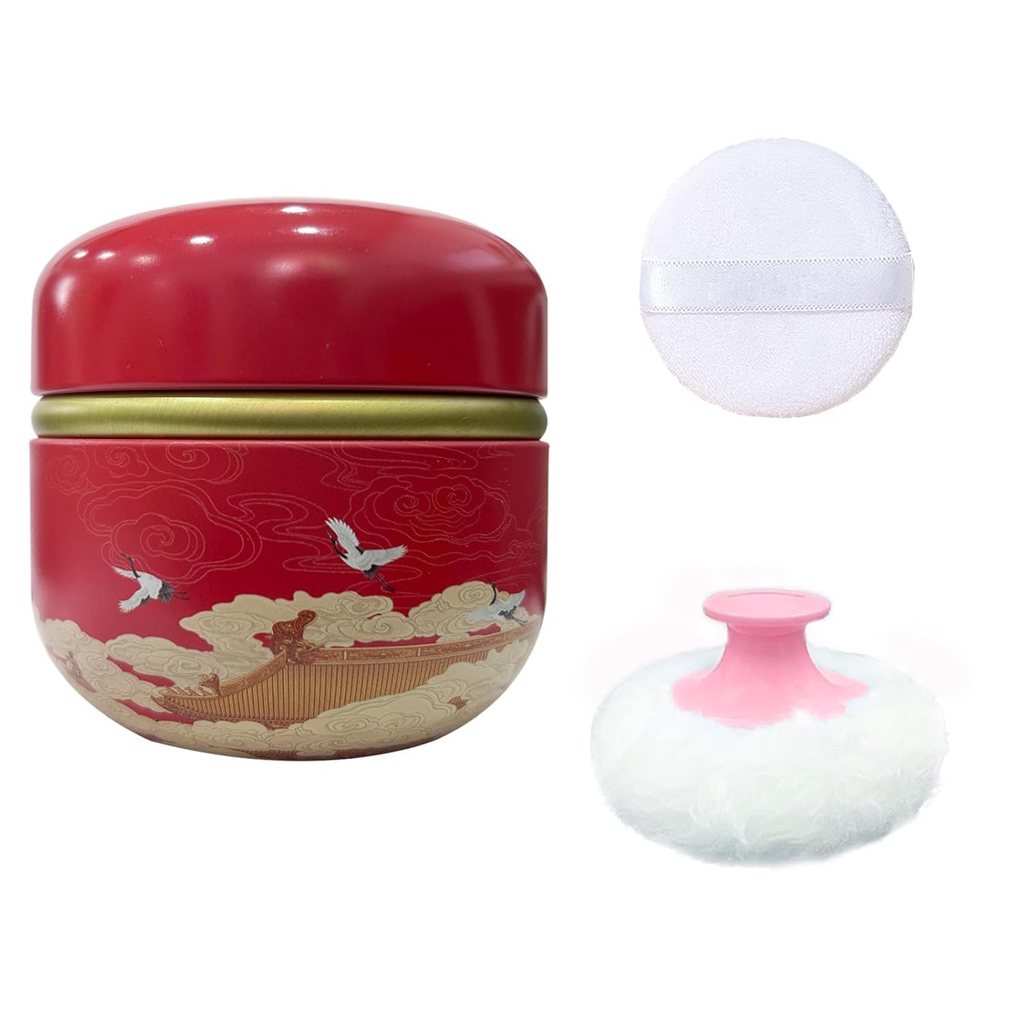 Body Powder Puff and Container for Dusting Powder, Women Powder Puff and Powder Case for Bath and Travel (Crane Red)-GlimoraGlow