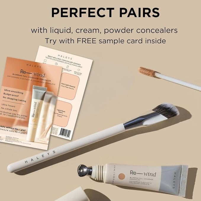 HALEYS Concealer Brush VEGAN+CRUELTY-FREE, Sustainable Wood, Vegan Bristles for Airbrushed Finish, For Creams,Liquids, Powder, Streak-free, Perfect Blending, Buffs, Smooths with Control, Special shape-GlimoraGlow