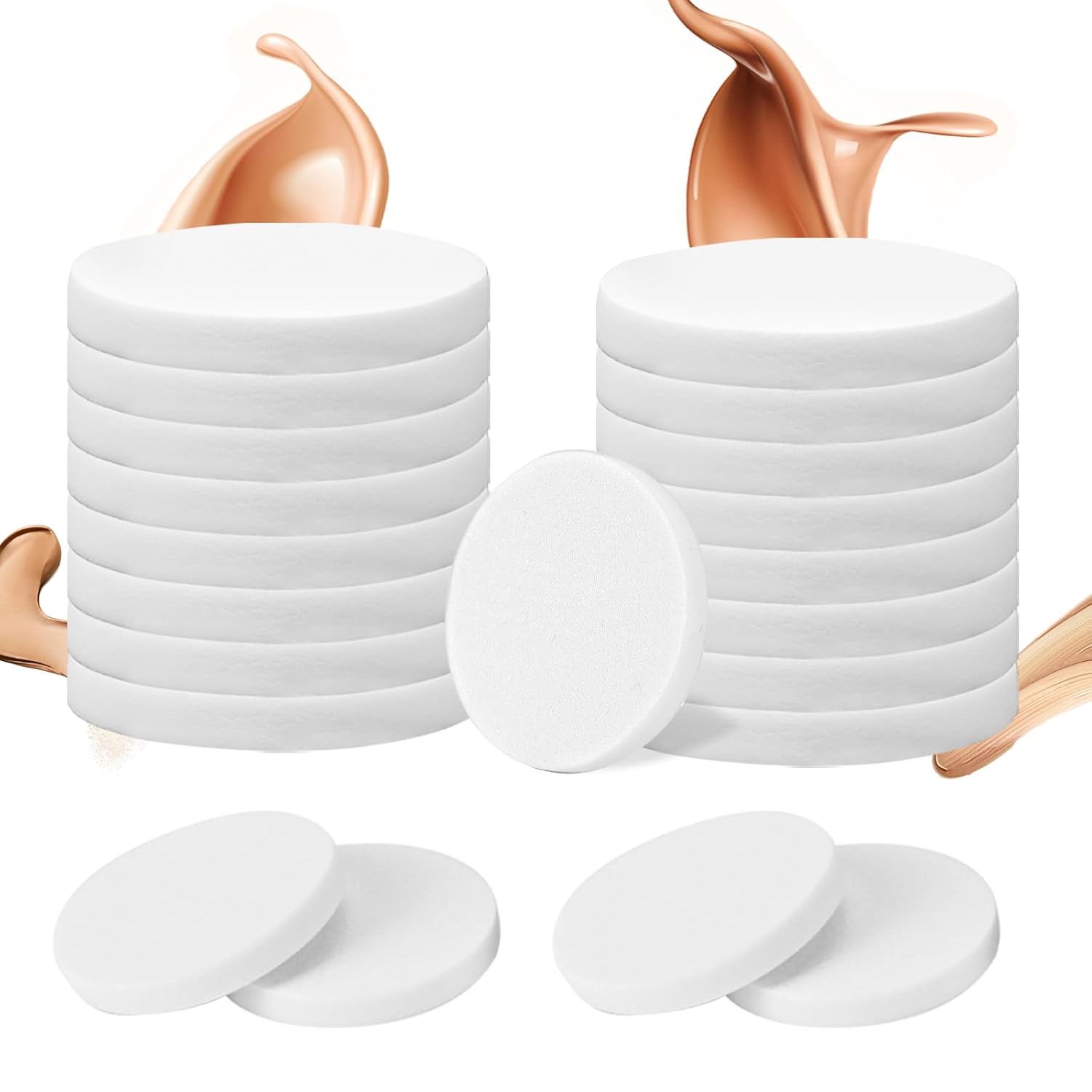 20Pcs White Makeup Sponge Round Make Up Facial Face Soft Sponge Cosmetic Puff Women Lady Beauty Makeup Foundation Powder Puff for All Skin Types Wet and Dry Dual Use-GlimoraGlow