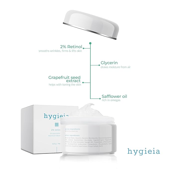 Hygieia + Encapsulated 2% Retinol Cream, 4oz – Liposomal Anti-Wrinkle Cream for Face, Neck & Body – Fast & Deep Cellular Absorption – Day or Night Cream for Firming, Lifting & Repairing Aging Skin-GlimoraGlow