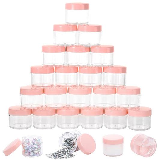 100 Count 20g Sample Containers with Lids，Refillable Cosmetic Containers Small Plastic Jars Lip Scrub Container - Pink-GlimoraGlow