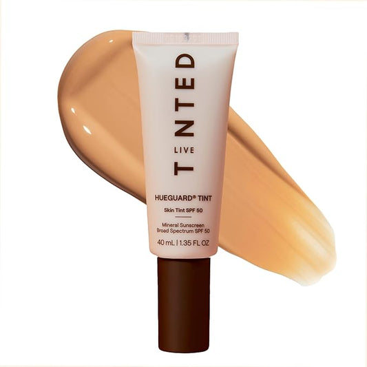 Live Tinted Hueguard Skin Tint SPF 50 - Tinted Mineral Sunscreen with Light-Medium Buildable Coverage With a Hydrating and Radiant Finish - Water and Sweat Resistant, 1.35 fl oz - Shade 08-GlimoraGlow