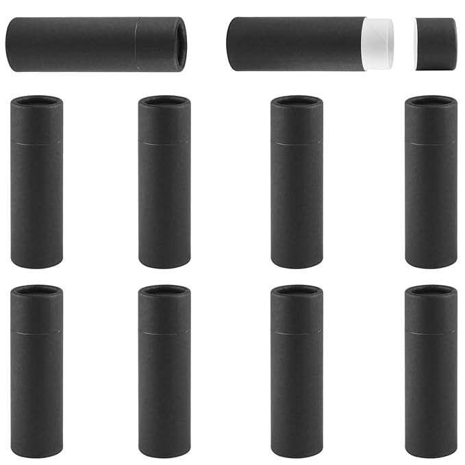 10 Pcs 25g Paperboard Lip Balm Tubes Refillable Krafts Paper Lipstick Tube Round Cardboard Empty Lip Gloss Container Holder Tubes for DIY Chapstick Salve Cosmetic Lotion Solid Perfume - Black-GlimoraGlow