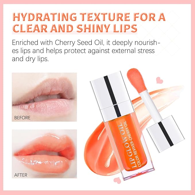Hydrating Lip Glow Oil Moisturizing Plumping Lip Tint Lip Gloss Transparent Lip Balm Long Lasting Nourishing Repairing Lightening Lip Lines (004# CORAL)-GlimoraGlow