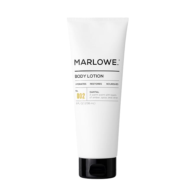 MARLOWE. No. 002 Santal Body Lotion 8 Oz, Moisturizing & Nourishing Daily Dry Skin Lotion for Men, Made with Hydrating Natural Aloe Vera, Non-Oily, Warm Amber, Sandalwood & Citron Scent, Vegan-GlimoraGlow