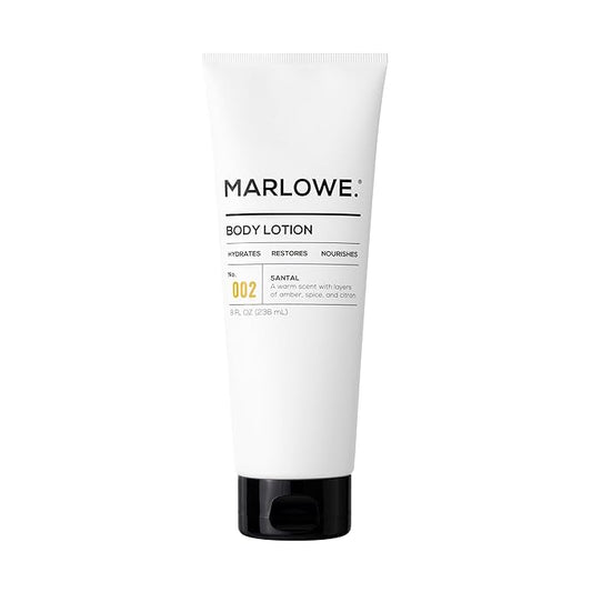 MARLOWE. No. 002 Santal Body Lotion 8 Oz, Moisturizing & Nourishing Daily Dry Skin Lotion for Men, Made with Hydrating Natural Aloe Vera, Non-Oily, Warm Amber, Sandalwood & Citron Scent, Vegan-GlimoraGlow