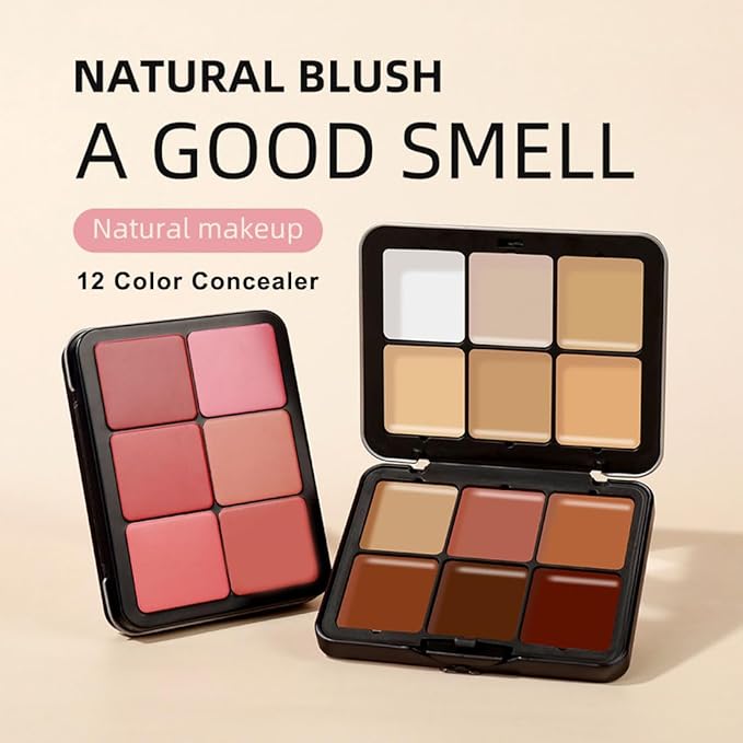 12 Colors Cream Concealer Palette, Long Lasting Full Coverage Correcting Concealer Palette Foundation Camouflage Makeup Contour Palette for or Under Eye Dark Circles, Acne Marks, Facial Spots-GlimoraGlow