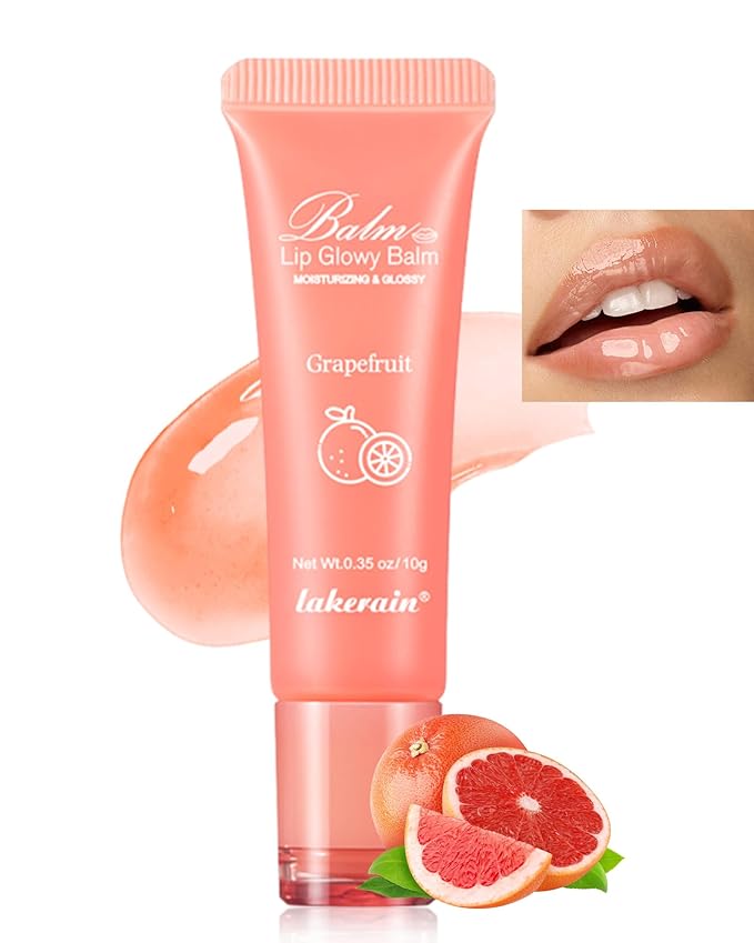 Hydrating Lip Glowy Balm, Ultra-Nourishing Lip Balm for Dry Cracked Lips, Moisturizer Lip Repair Sleeping Lip Mask, Day and Night Lip Care Therapy Treatment,Glossy Smooth Lip Butter Balm-03#Grapefruit-GlimoraGlow